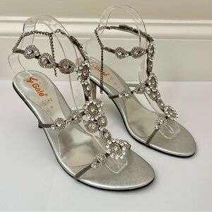 Gale Rhinestone Studded Open Toe Heels Silver US Size 8.5